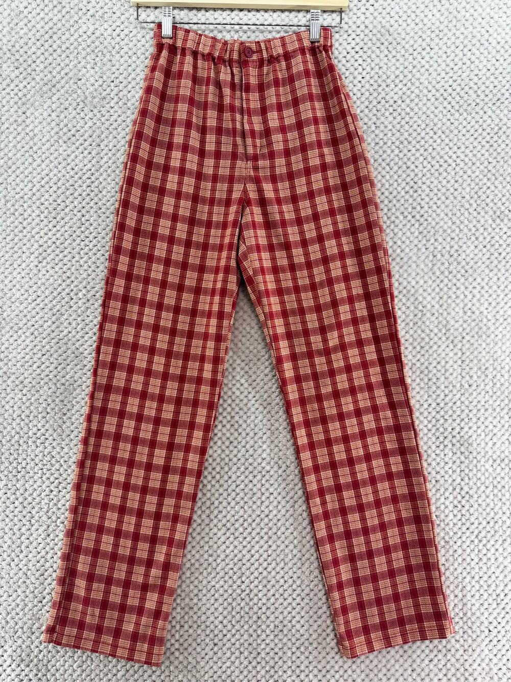 Brandy Melville Valentina Plaid Pants OS Red Plaid Straight High Rise Academia